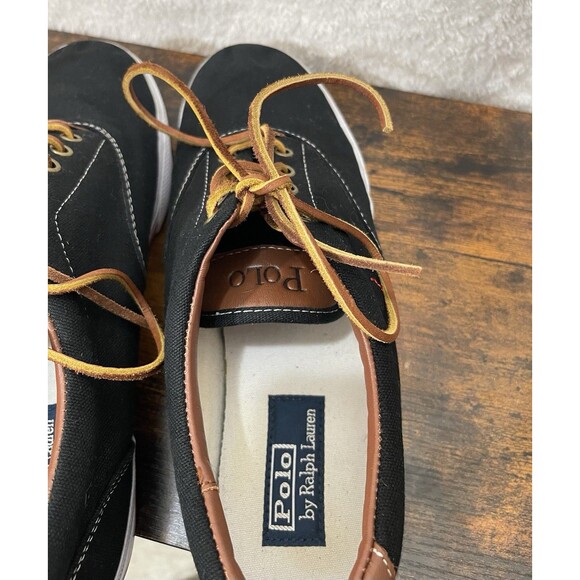 Polo Ralph Lauren Vaughn Mens Shoes 13D Black Canvas Leather Lace Preppy Low Top - Picture 16 of 16